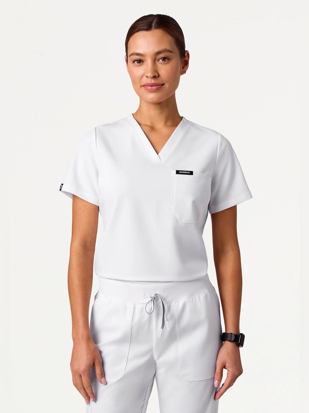 Jaanuu Rhena Slim Essential 1-Pocket Scrub Top in White